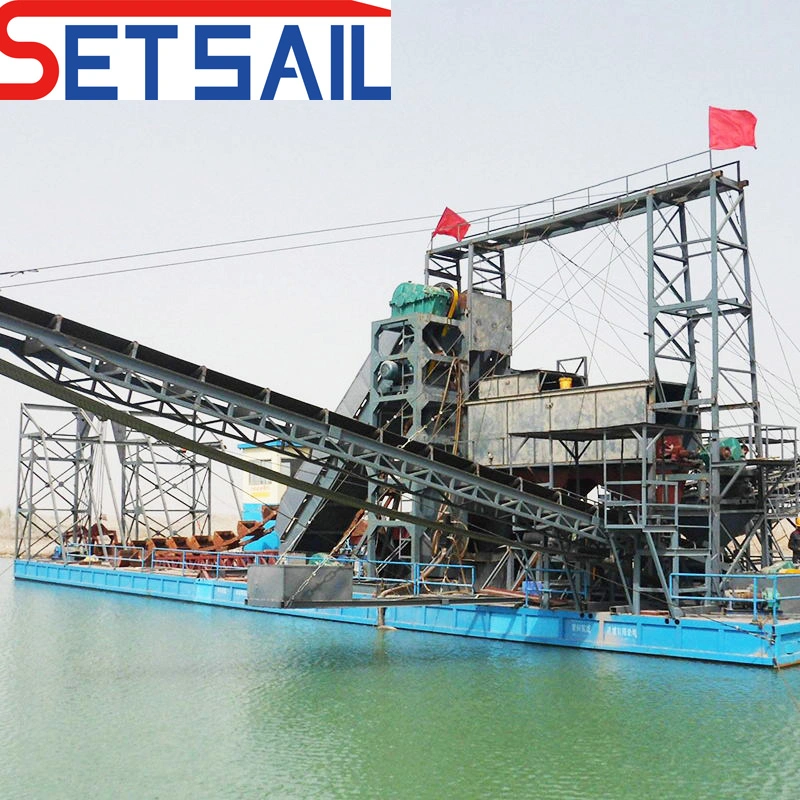 Customized Chain Bucket River Gold Mining Dredger with Agitation Chute